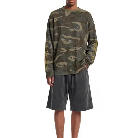FDR Women’s Streetwear Script Graphic Waffle Camo Long Sleeve T-Shirt, Vintage Casual Camouflage Top with Y2K Style#TikTokShopBackToSchool