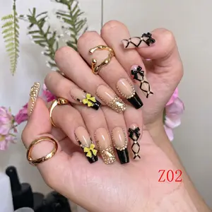 Nailbeebee Z02 1.3 inch Handmade Press-On Nails | Reusable,Salon-Quality,Long-Lasting,Glossy Design |  For Daily Office & Workplace,Date Nights & Romantic Outings,Shopping & City Leisure Trips,Holiday & Short Travels