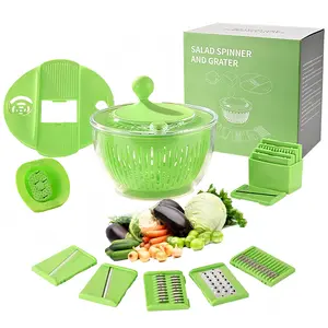 Multifunctional Vegetable Slicer Shredder Press, Salad Spinner with Cutter, Fruit Drying Machine, 5-In-1 Blade, Rotary Grater