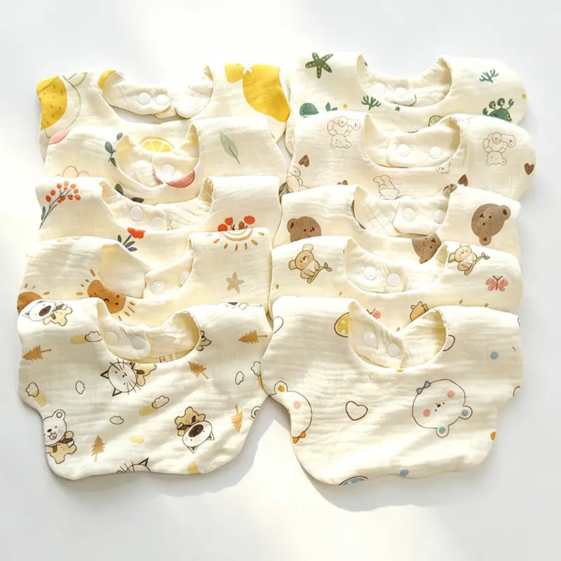 10-Pack Cotton Feeding & Drool Bibs for Babies & Toddlers, 360° Rotatable, Ultra Soft Absorbent Cloth for Sensitive Skin, Cotton Bibs, Comfortable, Waterproof Bibs, Shapes