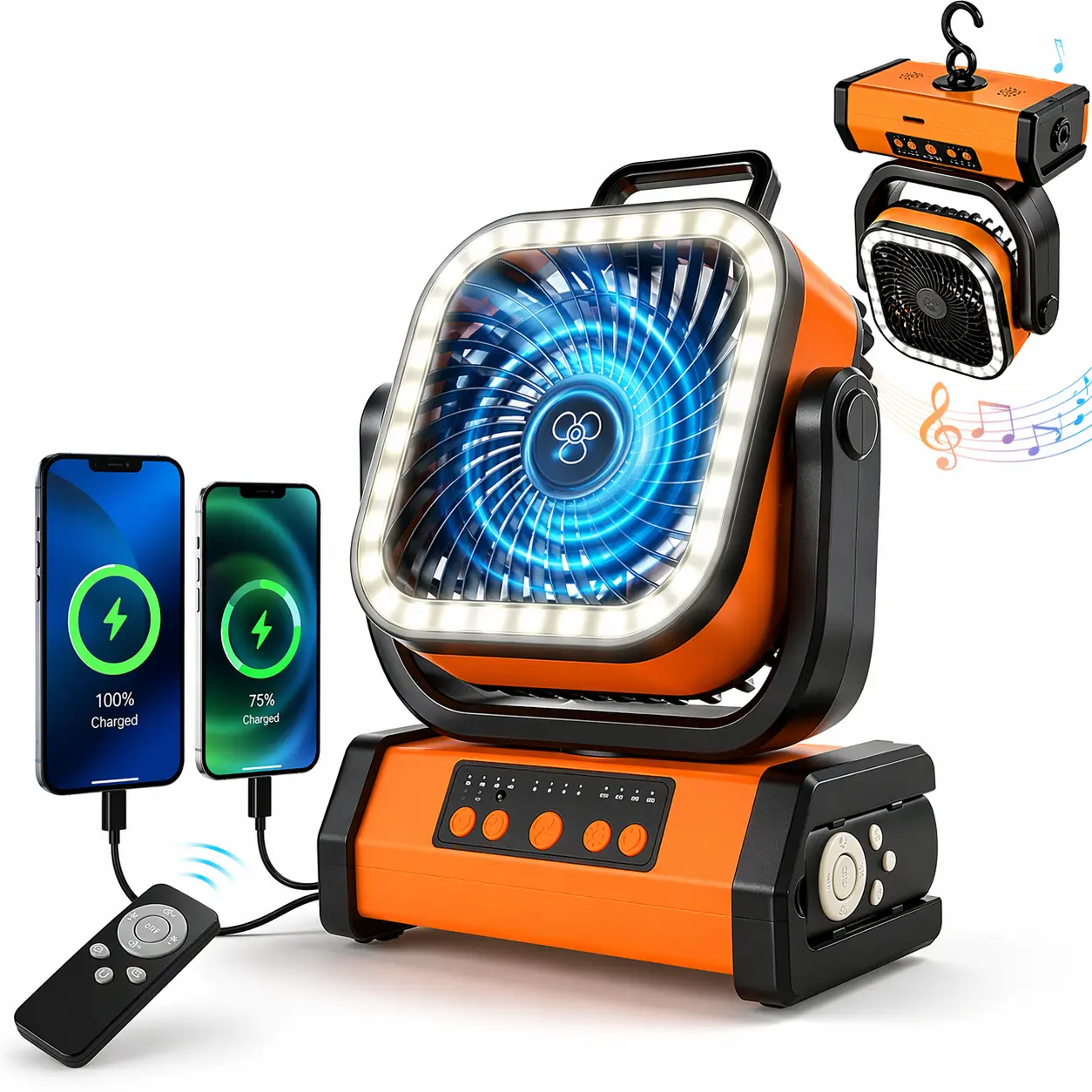 Bluetooth Fan, Camping Fan Rechargeable with 30000mAh Battery,360° Rotatable with Hook Multipurpose Handheld Fan, Portable Tower Fan, Portable Led Fan,remote, control, fan, Portable Desk Fan,  Personal Cooling Fan, #Summervibes outdoorfun tiktokshopsprin