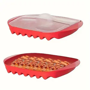 Microwave Bacon Storage Box, Reusable Splash-Proof Bacon Maker, Washable Bacon Baking Tool with Lid, Crispy Bacon Tray in Minutes, Kitchen Gadget