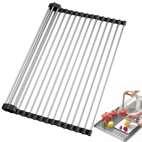 Stainless Steel Sink Drain Rack, 1 Count Foldable Sink Dish Drying Rack, Multifunctional Kitchen Storage Rack for Home Dining Room Barbecue, Dish Drying Organiser, Metal Dish Racks, Dish Drying Organizer