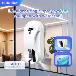 PuRuiKai Smart Round Window Cleaning Robot with Strong Suction Power (5600Pa), Single Auto Spray, Dual-Disk Design, Remote Control & Plug-in Operation