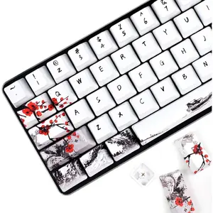 Keycaps 71 Set for Gaming Mechanical Keyboard, Custom PBT OEM Profile Key caps  Style with Keycap Puller for Cherry MX 71/61 60 Percent Keyboard(Plum Blossom)