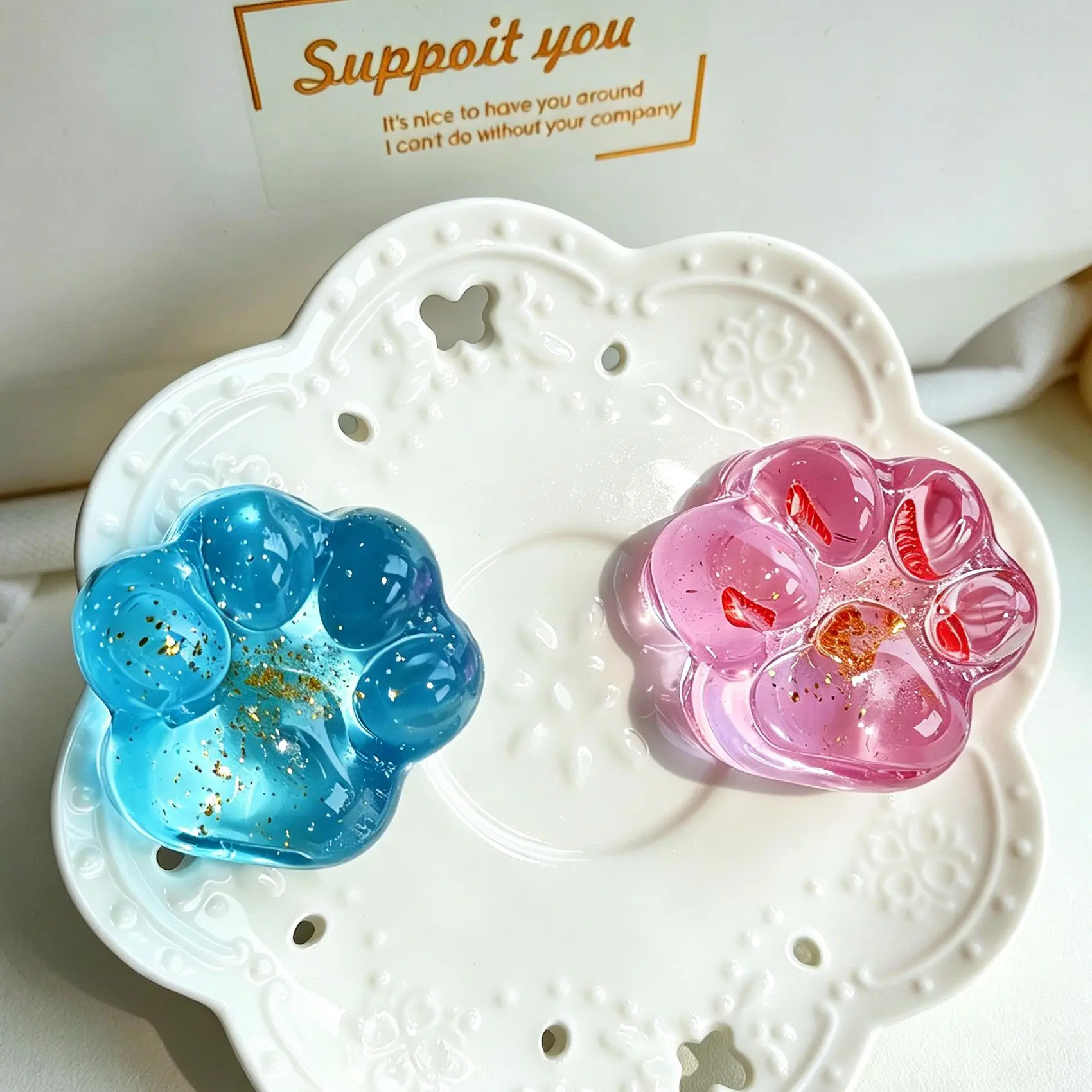 2PCS Jelly Paw Squishies Set - Transparent Wax Fidget Toy, Assorted Collectible Squishies for Stress Relief, Sensory Toy (Blue/Rainbow/Strawberry Combo)