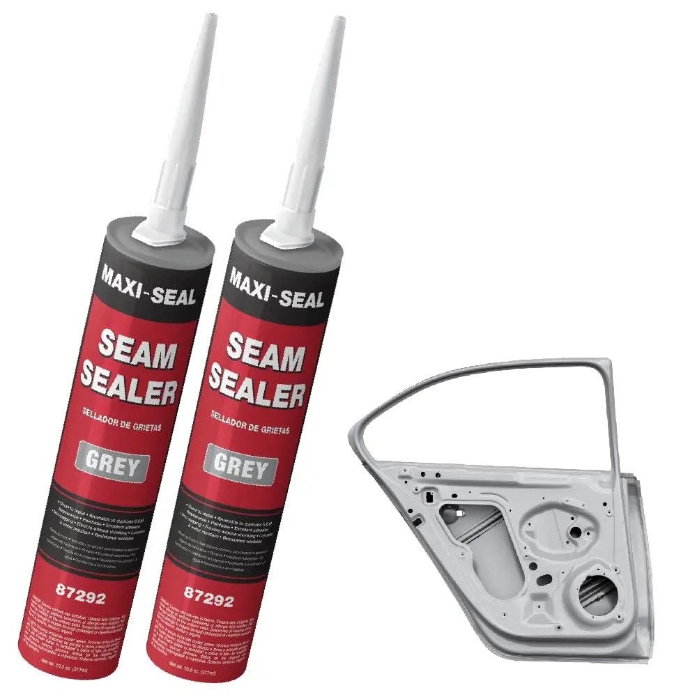 Grey Maxi-Seal High-Quality Automotive Polyurethane Seam Sealer Adhesive with Seal Coating, 10.5oz Tube, Fast-Curing Low-Odor High-Quality Sealant, Durable Hold Easy-Finishing Kit for Auto Body Repair Exterior Bare Metal Surfaces, Flawless Finish