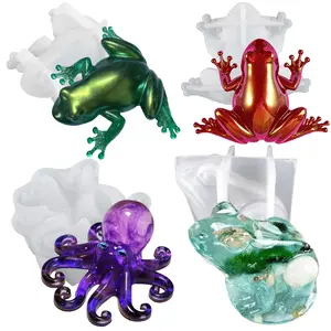4pcs Silicone Frog & Octopus Epoxy Resin Molds, DIY Animal Molds for Birthday Festival Gifts, Desktop Aquarium Ornaments