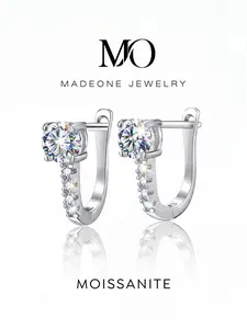 1 Pair Unique U Shape Copper Earrings with 0.5ct Synthetic Moissanite for Women Party Wedding Fine Jewelry