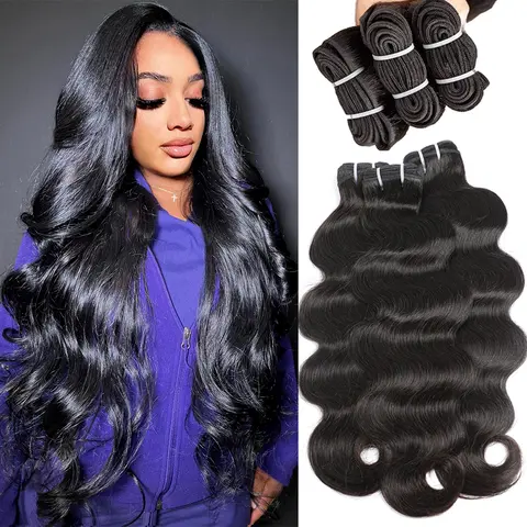 PUNMASA 100% Unprocessed Brazilian Body Wave Bundles of Human Hair with Closure, 1/3/4 Packs, 100g 16-30 Inch True Length, Double Weft, Quick Weaves, Classic Natural Look, Sew-In/Glue-In Application,sohochic