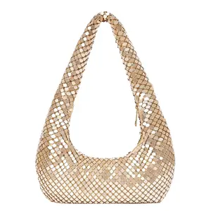 Women's Elegant Metallic Evening Bag, Exquisite Trendy Hobo Bag, Fashionable Bag for Party Decoration, Hobo Shoulder Bag, Elegant Bags, Elegant Embossed Bag