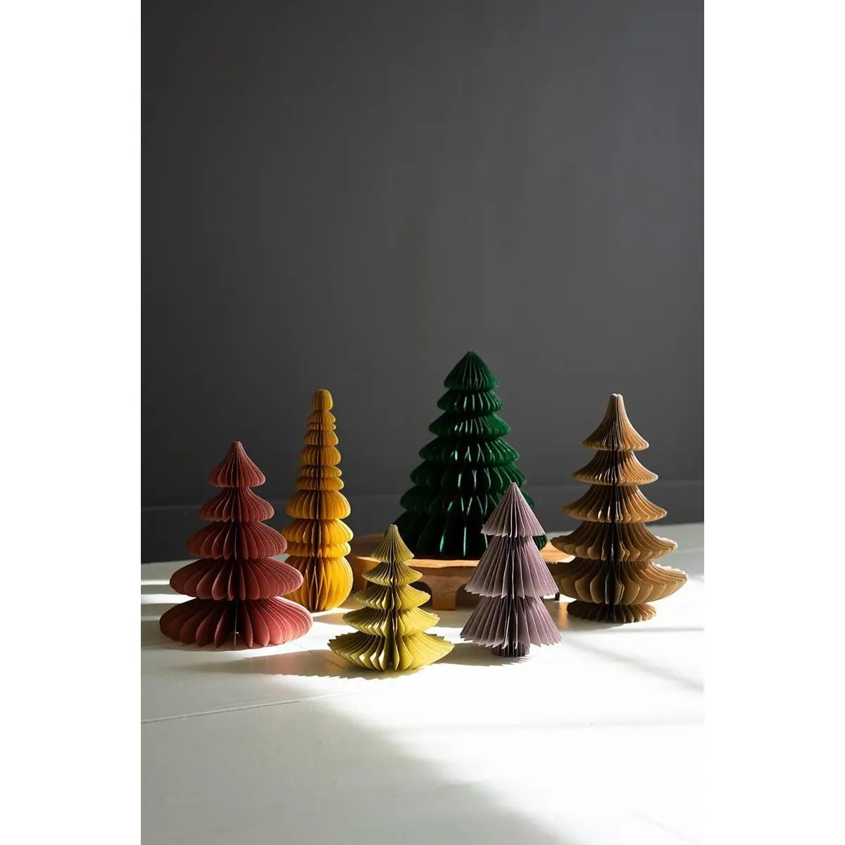 Set Of Six Paper Jewel Tone Accordion Christmas Trees One Each Color
