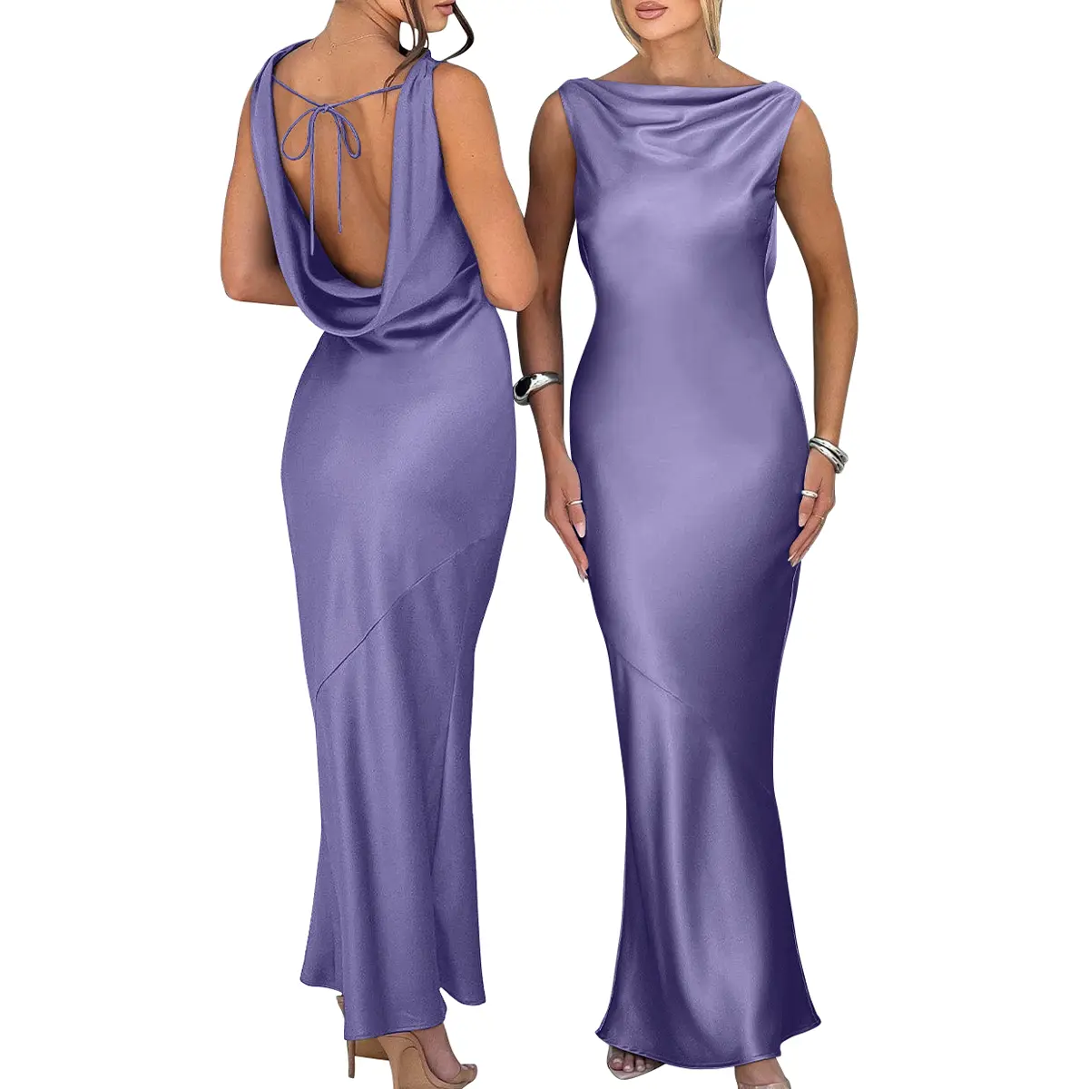 OYS Women's Satin Elegant Sleeveless High Neck Tie Cocktail Party Maxi Dress Fabric Formal OYS Women's Satin Elegant Sleeveless High Neck Tie Cocktail Party Maxi Dress Fabric Formal