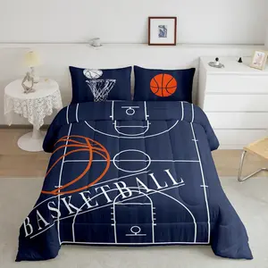 Kids Sports Comforter Set,Basketball Print Reversible Down Comforter,Ball Game Bed Set