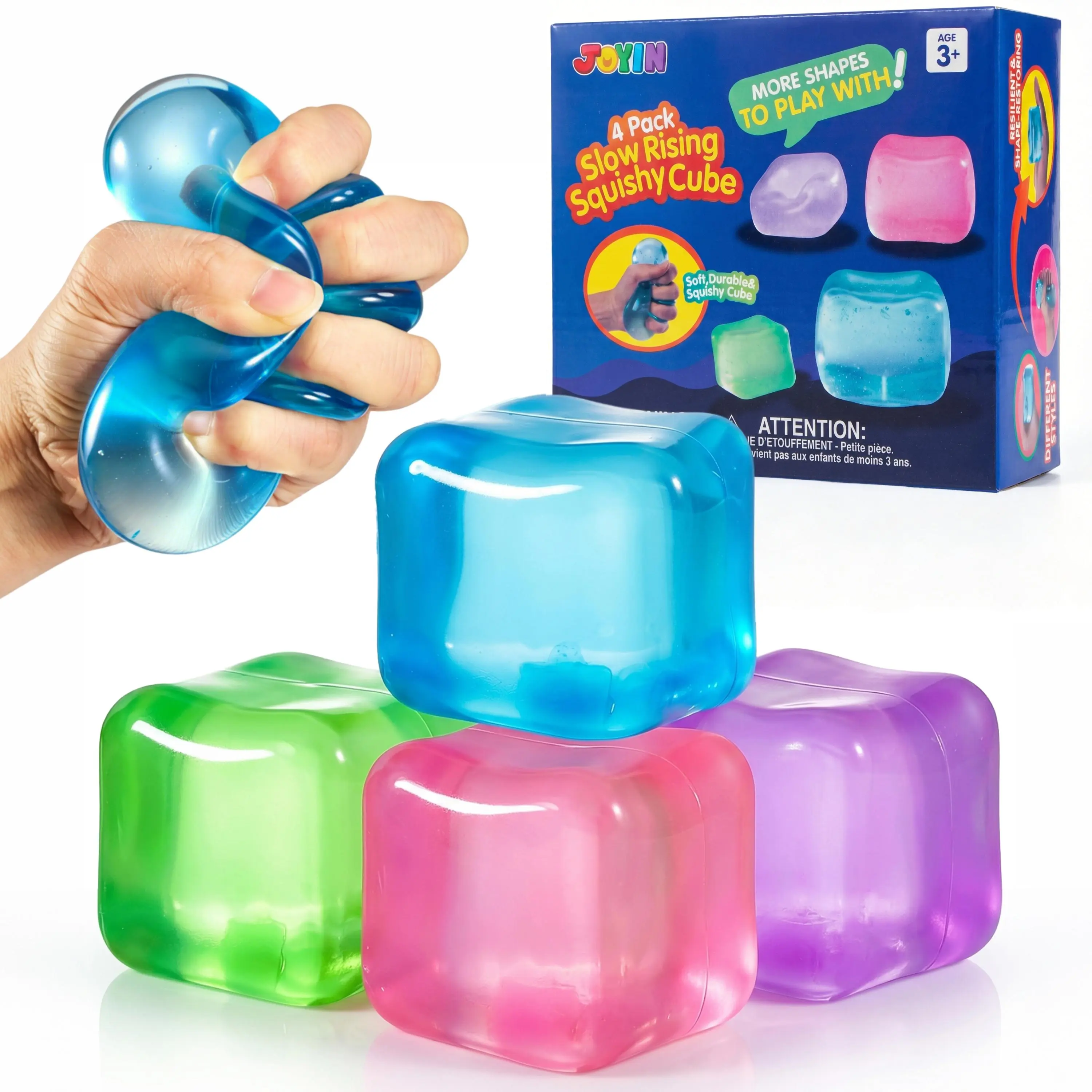 JOYIN 4 Pack Stress Cube, 2'' High Density Cube Fidget Toy, Stress Relief with Slow Rising Sensory Squishy Toys for Kids Adults, Birthday Gifts, Party Favors, Classroom Prizes for Boys Girls,  Butter Stick Squishy