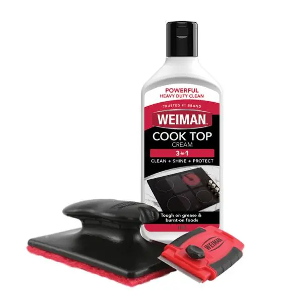 Weiman 5 in 1 Cooktop Cleaner Kit Cook Top Cleaner and Polish 10 oz. Scrubbing Pad, Cleaning Tool, Cooktop Razor Scraper