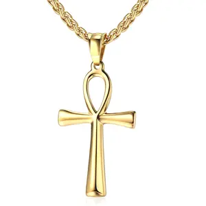 Ankh Necklace Coptic Ankh Cross Pendant Necklace Egyptian Jewelry Religious Ankh Necklace Christmas Gift for Women Men(Silver/Gold Plated)