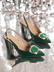 Women's Pointed Toe High Heel Shoes, Thin Heel Open-Toe Single Shoe, New Metal Buckle Chunky Heel Sandals, Classy Sandals, All Seasons Fashion