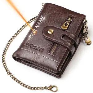 2023 New Men Wallets Name Customized PU Leather Short Card Holder Chain Men Purse High Quality Brand Male wallet