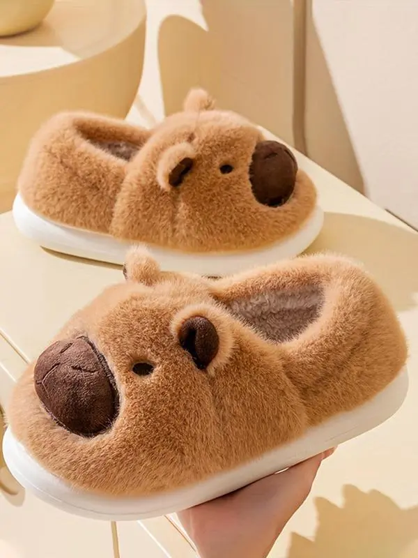 Viral Cute Capybara House Slippers for Women - Soft Cotton Kitchen Slippers, Fuzzy Plush, Warm Thick Sole, Antislip Indoor-Outdoor Slides (Men's Sizing Available)