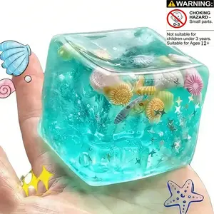 Stress Ice Cube Fidget Toy with Blue Shells Inside,Stress Balls Cube,  Soft Slow Rise Stress Relief Sensory Toys for Adults Teenage Classroom Prizes fidget,Children's Day gift,adult fidget toy