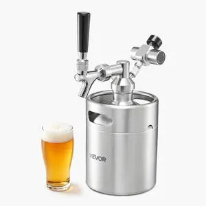VEVOR 64oz Mini Keg, Pressurized Growler Tap System, 304 Stainless Steel Beer Kit, with Co2 Regulator, Self-Closing Faucet, Keeps Fresh and Carbonation for Homebrew, Craft and Draft Beer