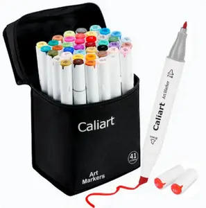 Caliart Art Markers 41Colors Alcohol Based Dual Tip Fine & Chisel Permanent Marker Set for Adults Coloring Book Drawing Sketch Highlighters Card Making Art Supplies Craft Supplies DIY Crafts Journaling Notebook Planner