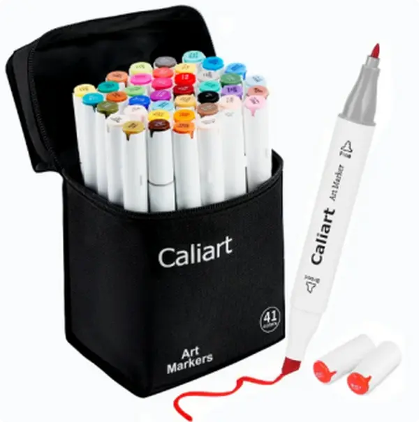 Caliart Art Markers 41Colors Alcohol Based Dual Tip Fine & Chisel Permanent Marker Set for Adults Coloring Book Drawing Sketch Highlighters Card Making Art Supplies Craft Supplies DIY Crafts Journaling Notebook Planner