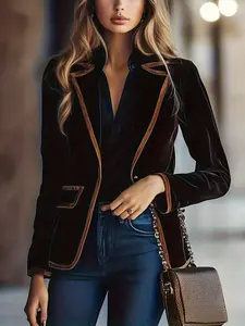 Women's Fall Winter New Fashion Casual Loose Vintage Plaid Pocket Long Sleeve Blazer Jacket, Commuter Career Outdoor Wear, Stylish Outerwear, Womenswear