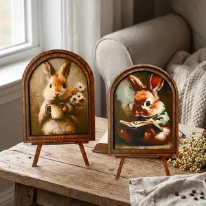 Country Style Rabbit-Shaped Framed Art, Arched Wooden Frame, Spring Home Decor for Easter, Cozy Accents for Shelves and Tables, Picture Frame, Decoration