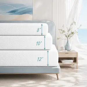 Costoffs 8/10/12 inch Twin/Full/Queen Cooling Gel-Infused Memory Foam Mattress Green Tea Breathable Cover  Quiet Motion Isolation Anti-Slip Base  3-Layer Support Pressure Relief