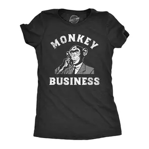 Womens Monkey Business T shirt Funny Primate Office Job Joke Tee for Ladies Funny Womens T Shirts Cute Vintage Fashion Casual Ladies T-Shirt Gift Animal Tops for Women Funny Office Top Women's Novelty Tees Black -