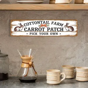 Rustic Metal 15.7x4 Inch Vintage Easter Cottontail Farm Carrot Patch Sign - Wall Decor with Bunny & Carrot Design - Perfect for Home Kitchen, Cafe, Bakery, or Farmhouse Wall Art, Farmhouse House Decor