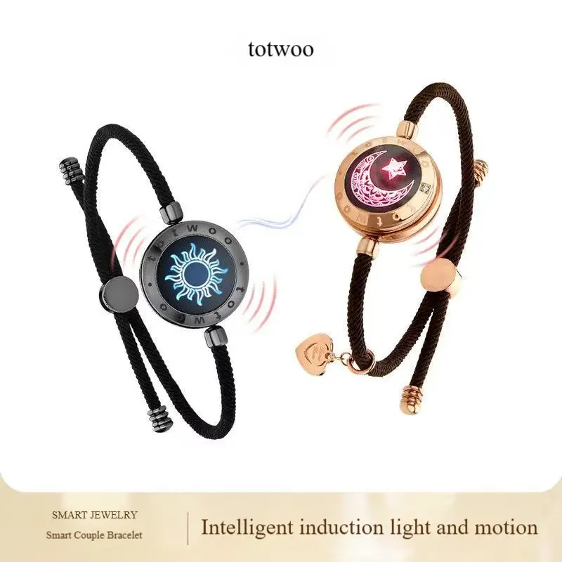 totwoo Couple Bracelet Milanese Rope Long-Distance Relationship Remote Sensing Interactive Flashing Valentine's Day Gift for Girlfriend