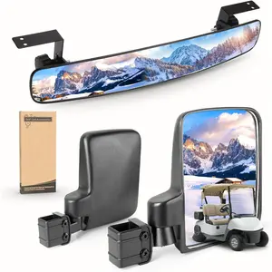 Golf Cart Mirrors, No Drilling 180 Degree Rotation & Foldable-HD Shatterproof Glass Mirrors for Golf Cart Club Car EZGO and Other, No Drilling Side Mirror & Rear View Mirror Kit