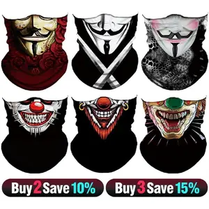 6pcs Face Mask Set - Cold Weather Neck Gaiter Shield, Elastic Balaclava & Headbands. Windproof Skull Bandana Headwear for Men, Ideal for Motorcycle, Cycling, Skiing, Halloween Party. Breathable Protection Skeleton Ghost Multi-Functional Christmas Gift