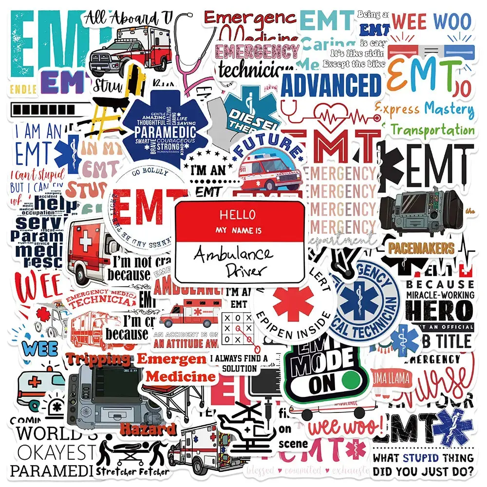 50 Pcs EMT Paramedic Stickers, Waterproof Vinyl Decals for Laptops, Journals