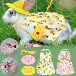 2-Piece Pet Bunny Costume Set, Includes Leash, Hat, Mini Bag, Harness, and Leash, Suitable for Rabbits, Hedgehogs, Ferrets, Guinea Pigs, Piglets, Squirrels, and Other Small Animals (Fashionable Style): Pet Supplies