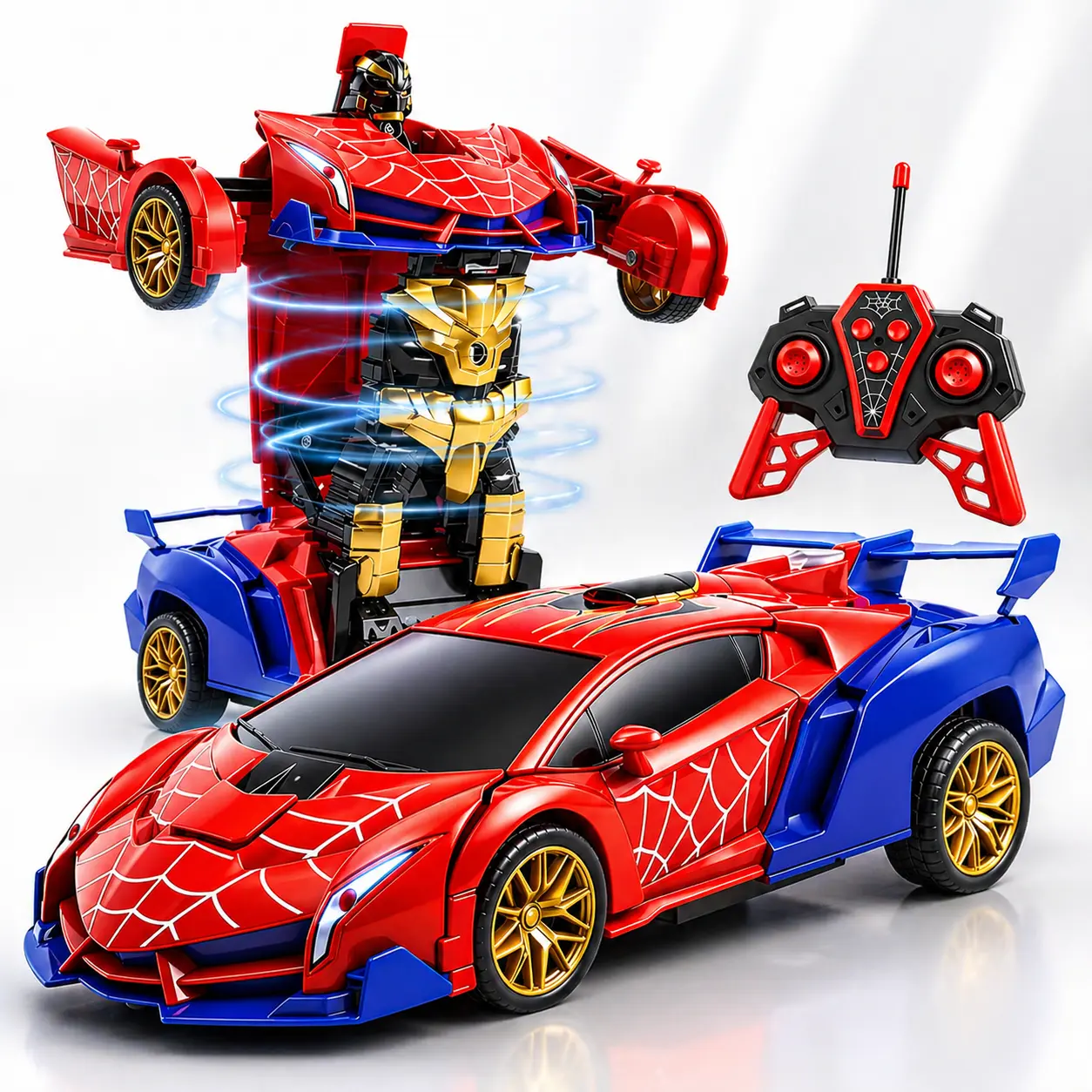 2.4GHz Remote Controlled Transformer Car Toy for 4-6 Years Kids, 1:18 Mini Scale RC Spider Robot Vehicle with 1-Button Deformation, 360° Rotation, Drift Function, Compact 1:18 Size for Indoor Play, Indoor/Outdoor Fun, Miniature Remote Control Cars
