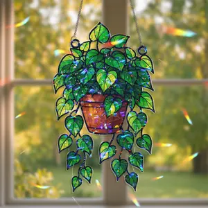 Pothos Holographic Acrylic Suncatcher  Broken Glass Effect Window Decor | Houseplant Lover Gift