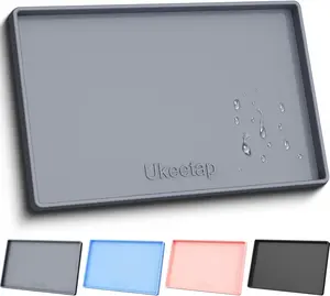 Extra Thick Silicone Mat Waterproof with Raised Edge 34" X 22", under Sink Mat for Kitchen & Bathroom, Kitchen Cabinet Liner, Multi-Purpose for Storage & Protection, Gray ukeetap