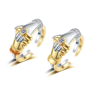 Hug and handshake ring does not fade zircon couple two-color ring stacking ring gift