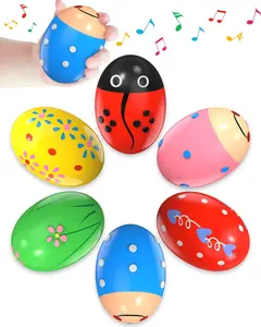 6 Pack Wooden Percussion Musical Shaker Prefilled Easter Eggs with Toys Inside Filled, Toddlers Easter Basket Stuffers Egg Fillers Montessori Toys Gifts for Kids Boys Girls Babies, Kids Easter Gifts