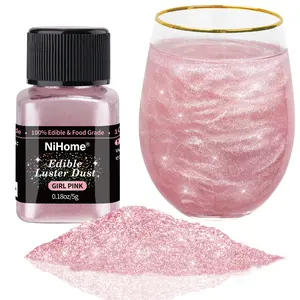 GIRL PINK NiHome Edible Food-Grade Glimmer Powder Glitter Luster Dust Metallic Food Decorating Sprinkle Glimmery Dust for Drink Wine Beverage Cake Candy Dessert Bakery Restaurant Vegan