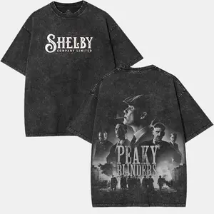Peaky Blinders - Y2K Movie Oversized Acid Washed 2 Sided Printed Graphic Tee Vintage, Unisex Casual Soft Cotton, Heavyweight T-Shirt Streetwear Apparel, Crewneck Shortsleeve Top Menswear, Tshirt for Movie's fan