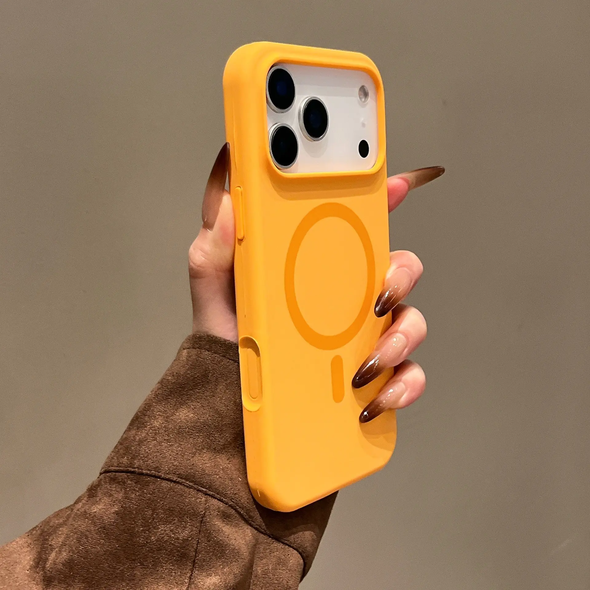 Liquid Silicone Phone Case for IP17 Pro Max, IP16/15/14 Pro Max - Large Window Hollow-Out, Solid Color, Thick Ring Magnetic Suction, Skin-Feel Texture, Heavy Duty Protection, Customized Casing Cover, Shockproof Accessories, Protective, Anti-Drop