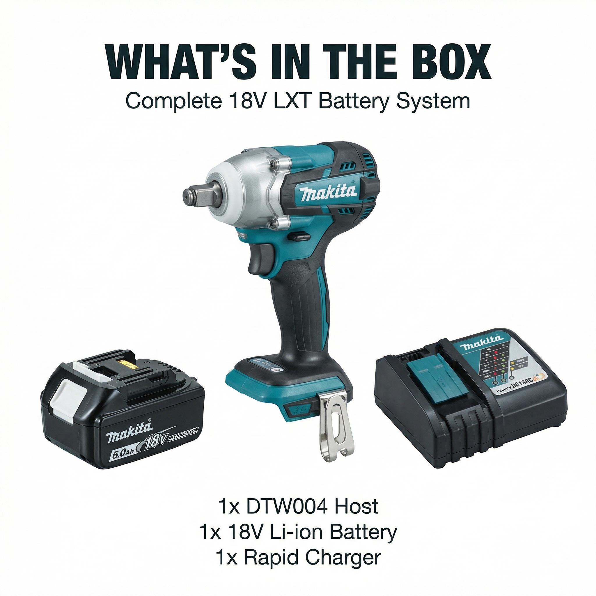 Makita DTW004 Brushless Impact Drill  With Battery Charger for Heavy Duty Fastening Electric Wrench High Torque Cordless Lithium Nailer Kit