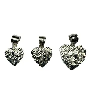925 Sterling Silver Nugget Heart Pendant-Diamond Cut and Polish