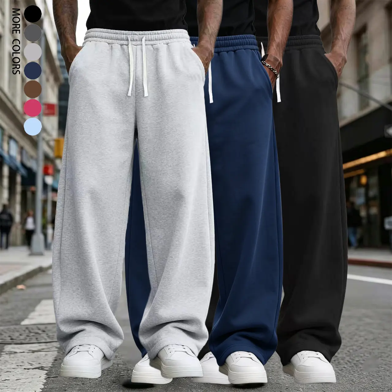 Fall & Winter Styles Ultra-Soft Wide-Leg Sweatpants men’s loose athletic pants, oversized fit with drawstring waist, casual wide-leg ultra-soft joggers| Breathable athletic pants suitable for basketball, running, and fitness Trouser Beige Plain