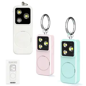 Portable Personal Alarm Keychain - 140dB Loud Safety Siren with Strobe Flashlight, Rechargeable, Anti-Tracking Self Defense for Women, Night Running, Elderly - White Pink Green